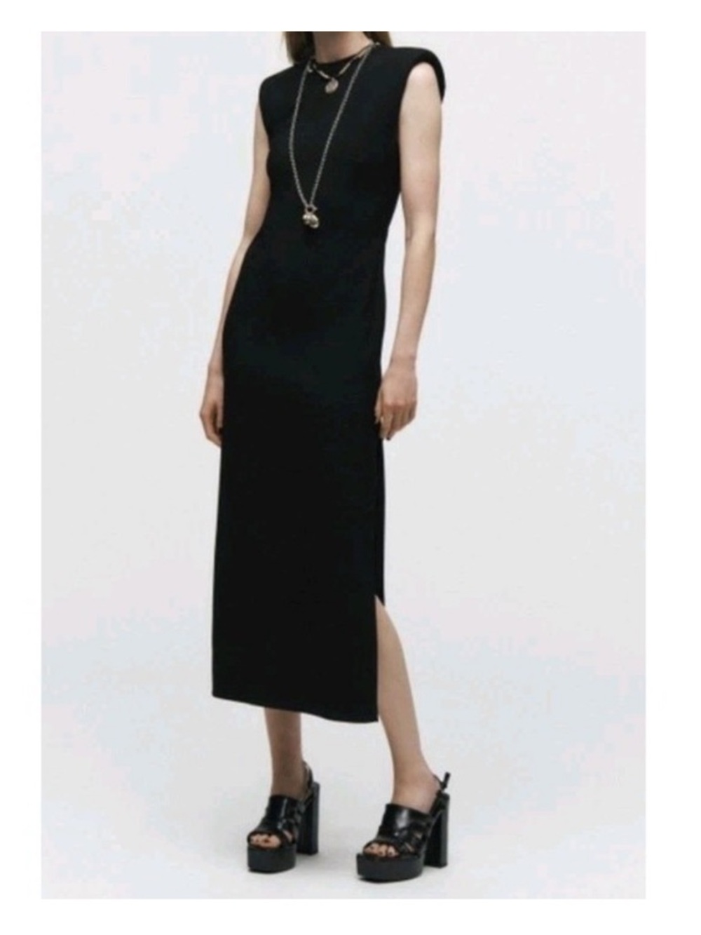 Zara Black Sleeveless Midi Dress with Side Slit